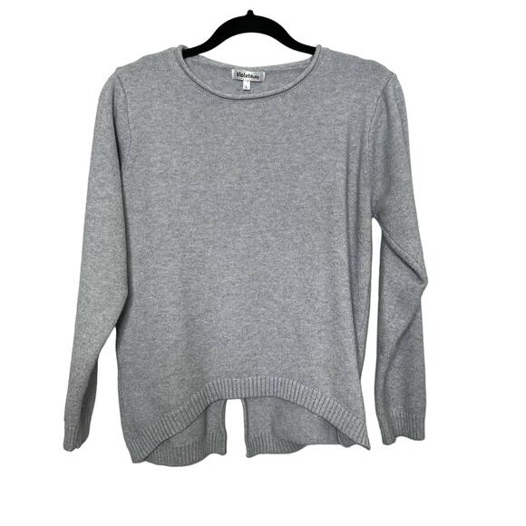 Violet Ruby Pullover Sweater Asymmetrical Hem Knitted Back Slit Crewneck Gray L - Picture 1 of 10